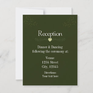 Tarjeta de recepción de la boda verde rústica