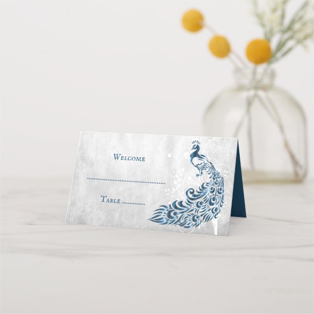 Tarjeta de recepción de la hoja azul de pavo real (Anverso)