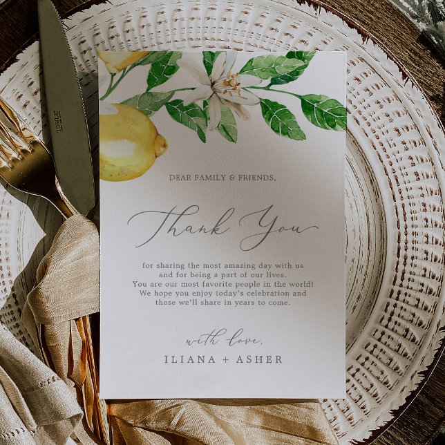 Tarjeta De Recepción De Lemon Garden Moderno (Modern Lemon Garden Thank You Reception Card)