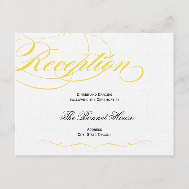 Tarjeta de Recepción de Letra Elegante - Amarillo (Anverso)