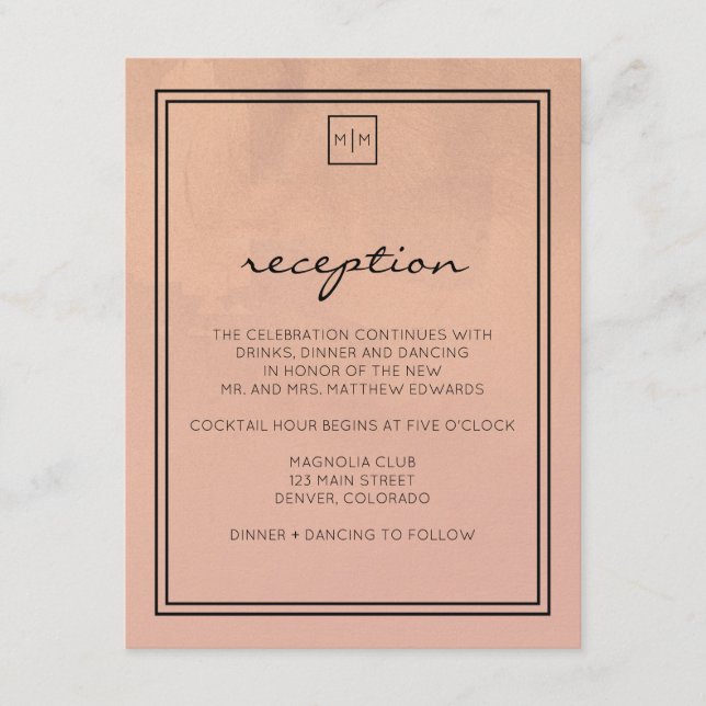 Tarjeta de recepción de lujo de Borgoña y Rubor (Anverso)