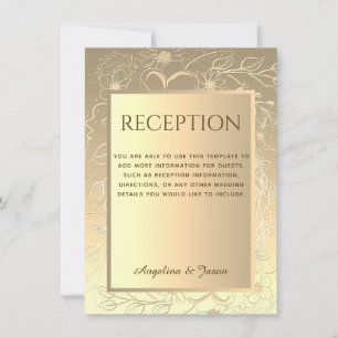 Tarjeta de recepción de lujo elegante floral Gold