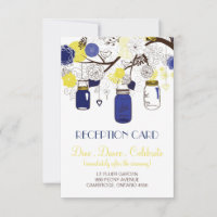 Tarjeta de recepción de macetas florales azules y 