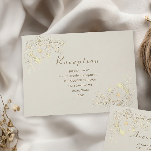 Tarjeta de recepción de marfil Gold Floral Wedding (Subido por el creador)