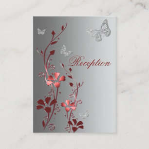 Tarjeta de recepción de mariposas florales rojas y