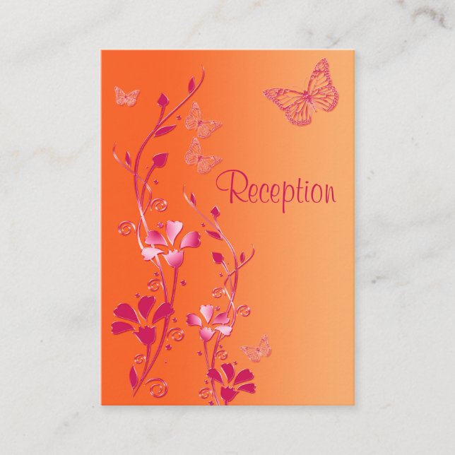 Tarjeta de recepción de mariposas florales rosa y  (Anverso)
