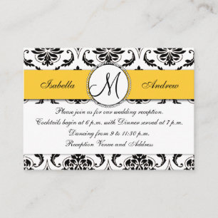 Tarjeta de recepción de matrimonio amarillo Damask