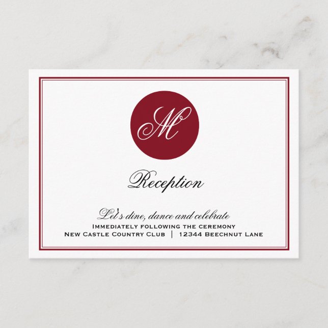 Tarjeta de recepción de monograma con guión elegan (Anverso)