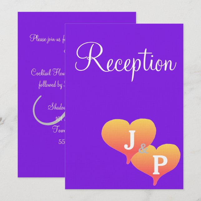 Tarjeta de Recepción de Monograma Violeta de Coraz (Anverso / Reverso)