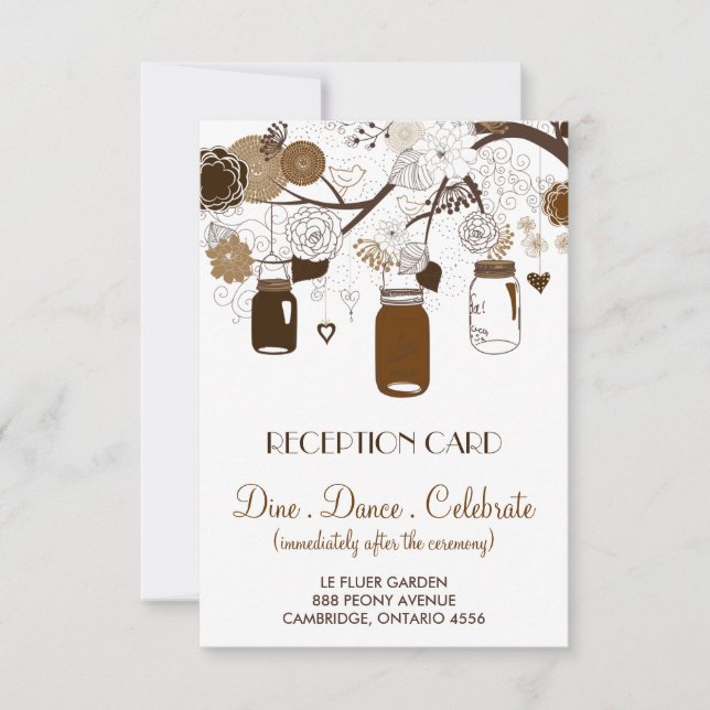 Tarjeta de recepción de otoño con flores y frascos (Anverso)