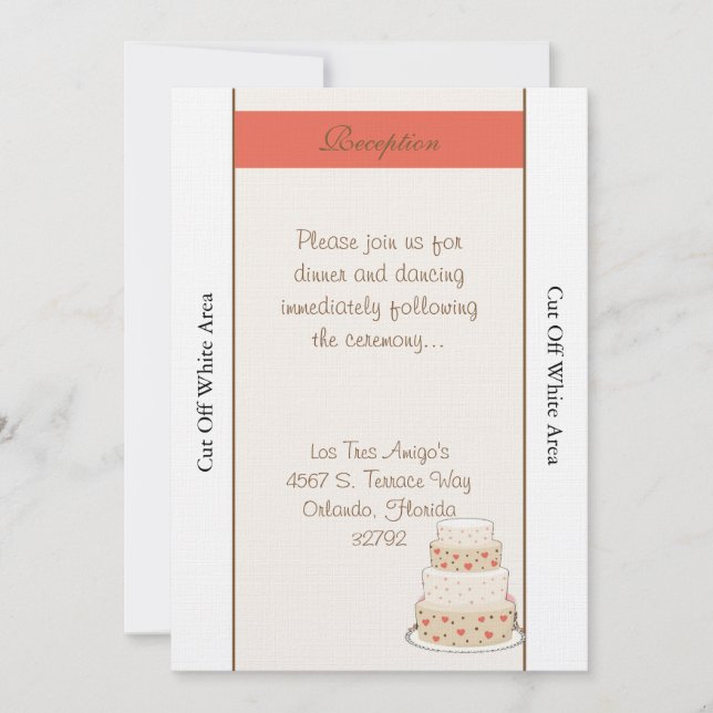 Tarjeta de recepción de pasteles de Boda rojo/crem (Anverso)