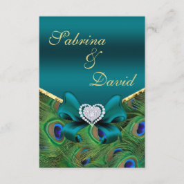 tarjeta de recepción de pavo real azul verdoso