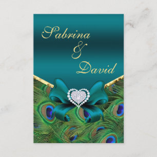 tarjeta de recepción de pavo real azul verdoso