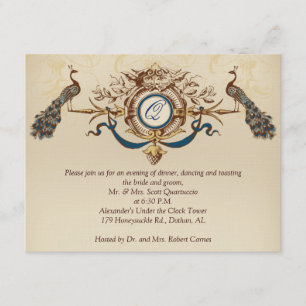 Tarjeta de recepción de pavo real horizontal b