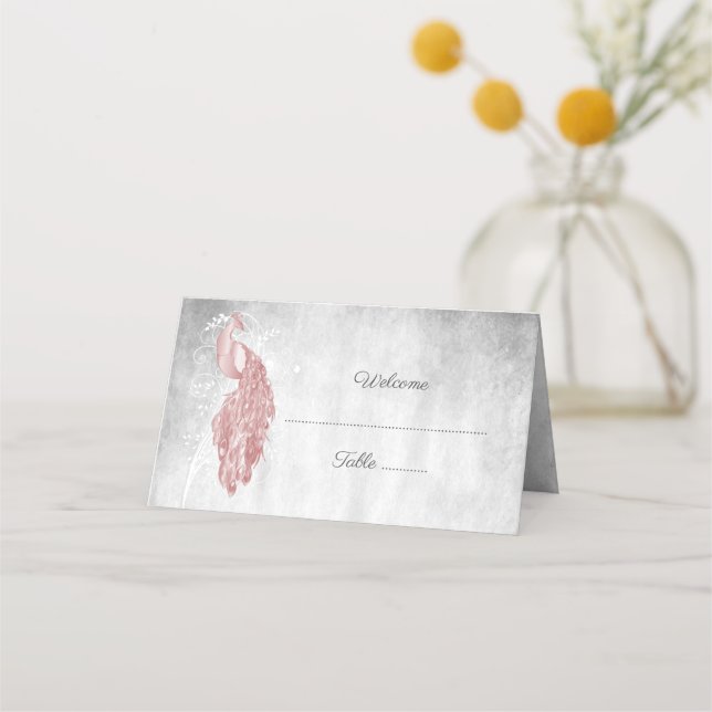 Tarjeta de recepción de pavo real rosa (Anverso)