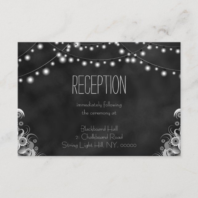 Tarjeta de recepción de pizarra negra con luces de (Anverso)