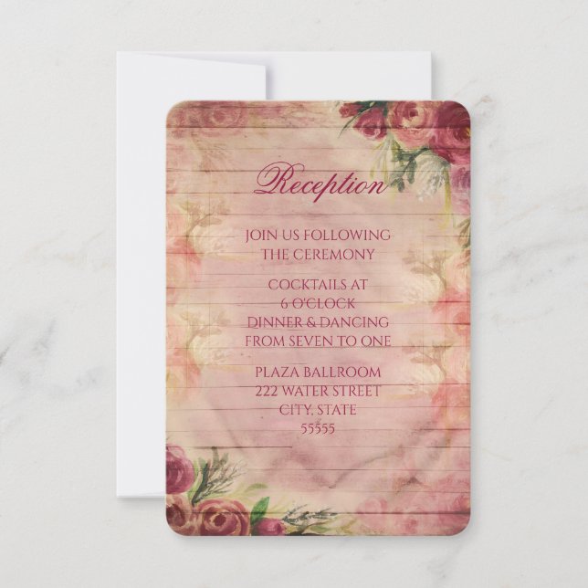 Tarjeta de recepción de Rosa de acuarela floral (Anverso)