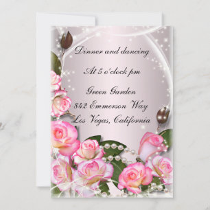 Tarjeta de Recepción de Rosas Rosadas Elegantes y