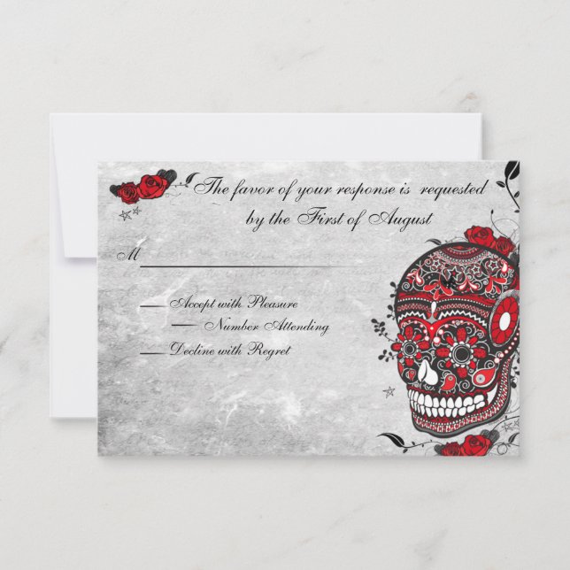 Tarjeta de recepción de tatuaje Rosa y flúor muert (Anverso)