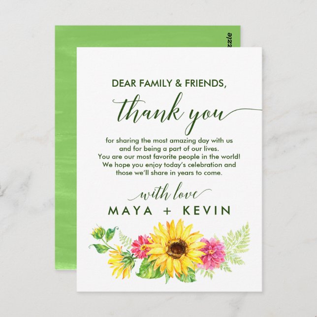 Tarjeta De Recepción De Verano Sunflower (Anverso / Reverso)