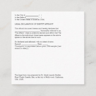 Tarjeta De Recepción Declaración Legal de Juramento de Identificación