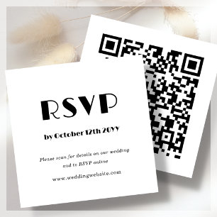 Tarjeta De Recepción Deco de arte blanco   Código QR   RSVP de boda