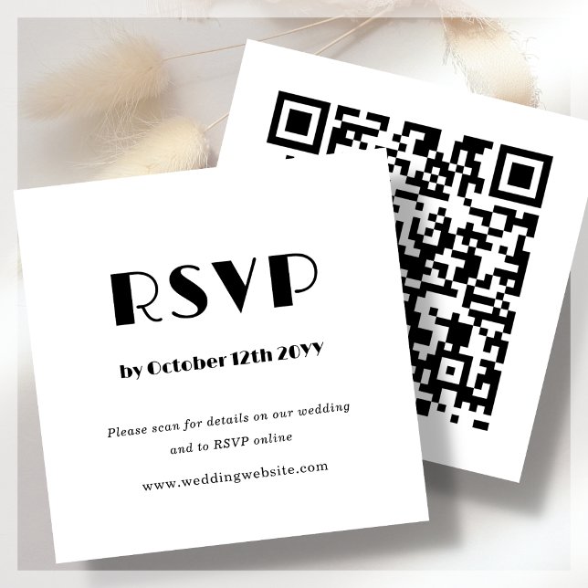 Tarjeta De Recepción Deco de arte blanco | Código QR | RSVP de boda (Subido por el creador)