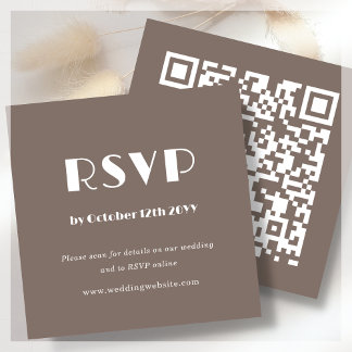 Tarjeta De Recepción Deco de arte marrón | Código QR | Análisis de Boda
