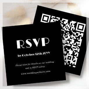 Tarjeta De Recepción Deco de arte negro   Código QR   RSVP de boda