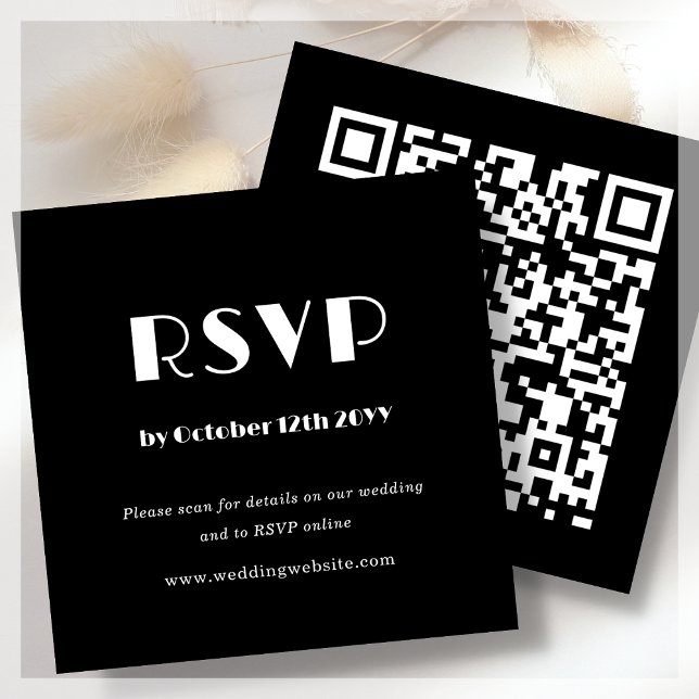 Tarjeta De Recepción Deco de arte negro | Código QR | RSVP de boda (Subido por el creador)