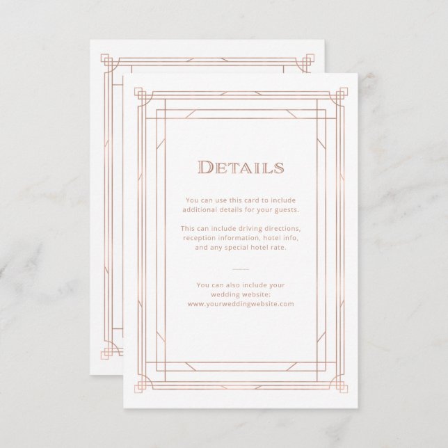 Tarjeta De Recepción Deco moderno | Detalles del Boda de oro falso Rosa (Anverso / Reverso)