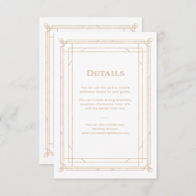 Tarjeta De Recepción Deco moderno | Detalles del invitado de Boda blanc (Anverso / Reverso)