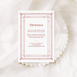 Tarjeta De Recepción Deco moderno   Detalles del invitado de Boda rojo