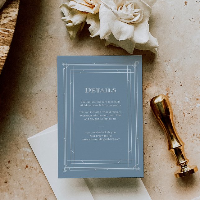 Tarjeta De Recepción Deco moderno | Detalles del invitado de Dusty Blue (Subido por el creador)