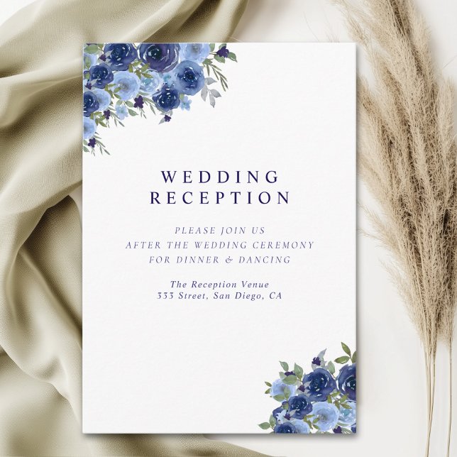 Tarjeta De Recepción Deep Blue Boho Florals – Rustic Wedding (Subido por el creador)
