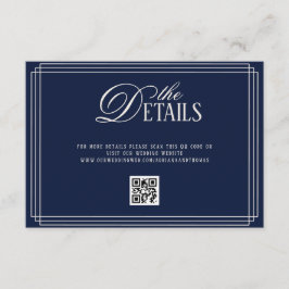 Tarjeta De Recepción Deep Blue Old Money Wedding Details 