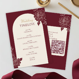 Tarjeta De Recepción Deep Burgundy Floral Arch Wedding Timeline Card