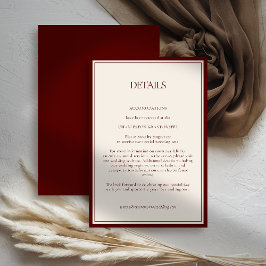 Tarjeta De Recepción Deep Burgundy Formal Modern Classic Estate Wedding