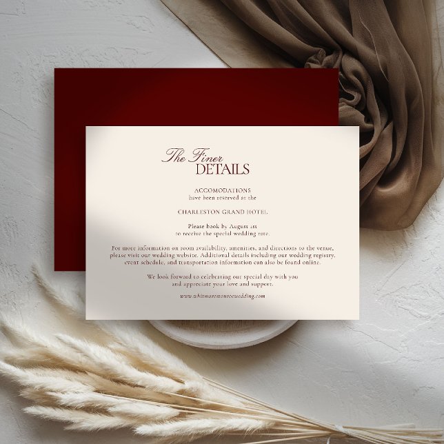Tarjeta De Recepción Deep Burgundy Modern Classic Formal Estate Wedding (deep burgundy wedding details quiet luxury old money formal modern classic estate royal stately)