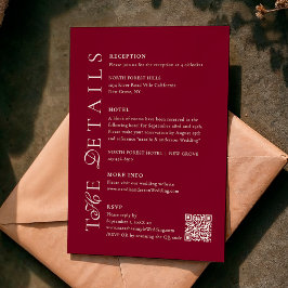 Tarjeta De Recepción Deep Burgundy Script Qr Code Wedding Details