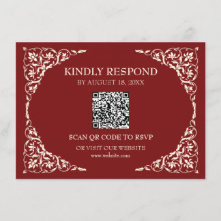 Tarjeta De Recepción Deep Ruby QR RSVP Card