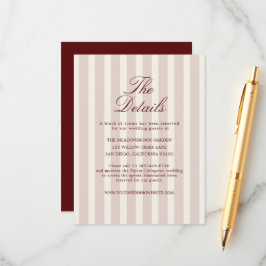 Tarjeta De Recepción Deep Wine Old Money Striped Details Card