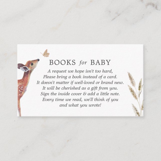 Tarjeta De Recepción Deer Baby Shower Books Para El Bebé (Anverso)