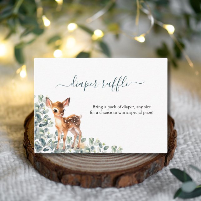 Tarjeta De Recepción Deer Eucalyptus Greenery Diaper Raffle Baby Shower (Deer Eucalyptus Greenery Baby Shower Diaper Raffle Enclosure Card)