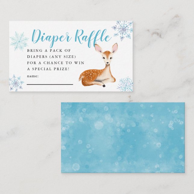Tarjeta De Recepción Deer Winter Baby Shower Blue Diaper Ticket (Anverso / Reverso)