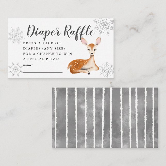 Tarjeta De Recepción Deer Winter Baby Shower Gray Diaper Raffle Ticket (Anverso / Reverso)