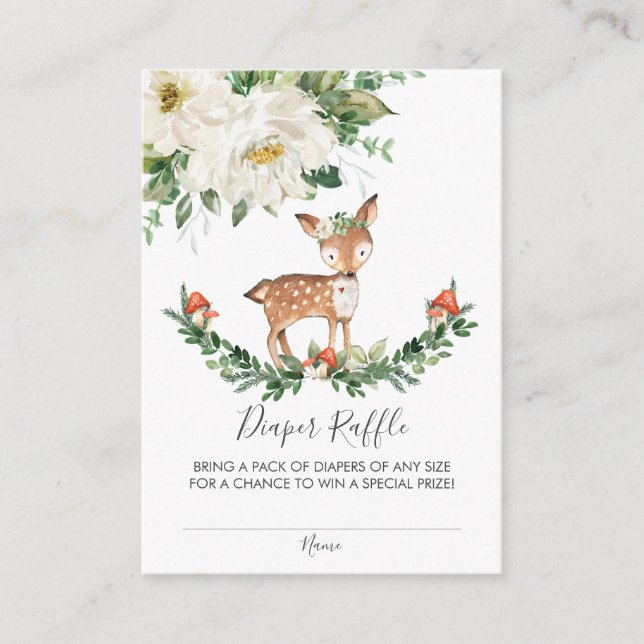 Tarjeta De Recepción Deer Woodland Animals Baby Shower Diaper Raffle (Anverso)