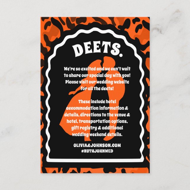 Tarjeta De Recepción Deets Naranja moderno Leopard Print (Anverso)
