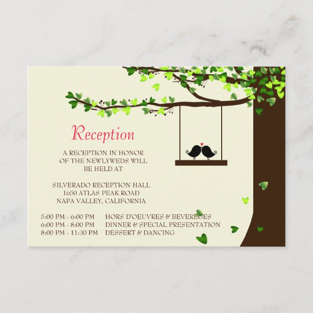Tarjeta de recepción del árbol de roble de pájaros (Anverso)