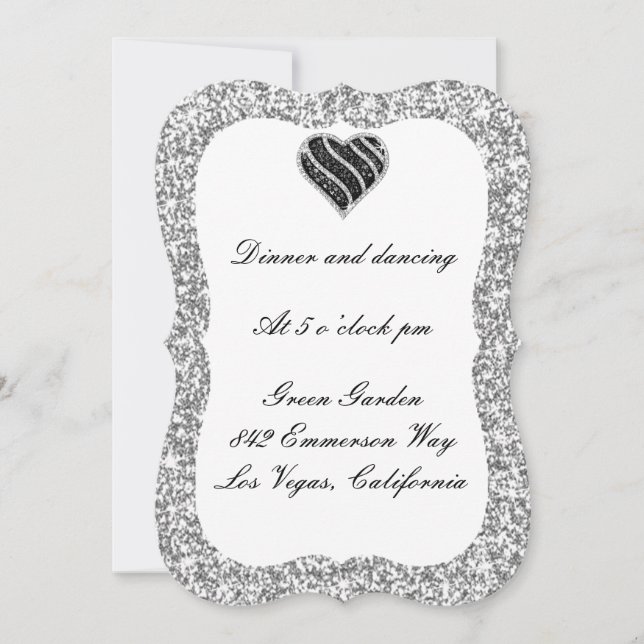 Tarjeta de recepción del corazón negro Purpurina p (Anverso)